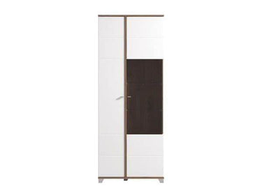 Elegant Merlot White High Gloss and Oak Effect Display Cabinet with Eight Shelves - UK Luxury Furniture